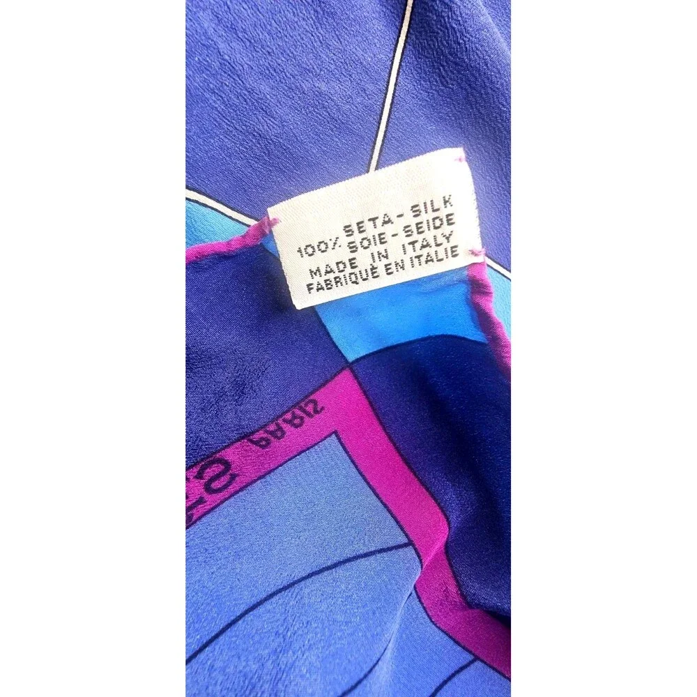 Vintage Grès Paris Silk Scarf Abstract Tree Blue Purple Geometric Made in Italy